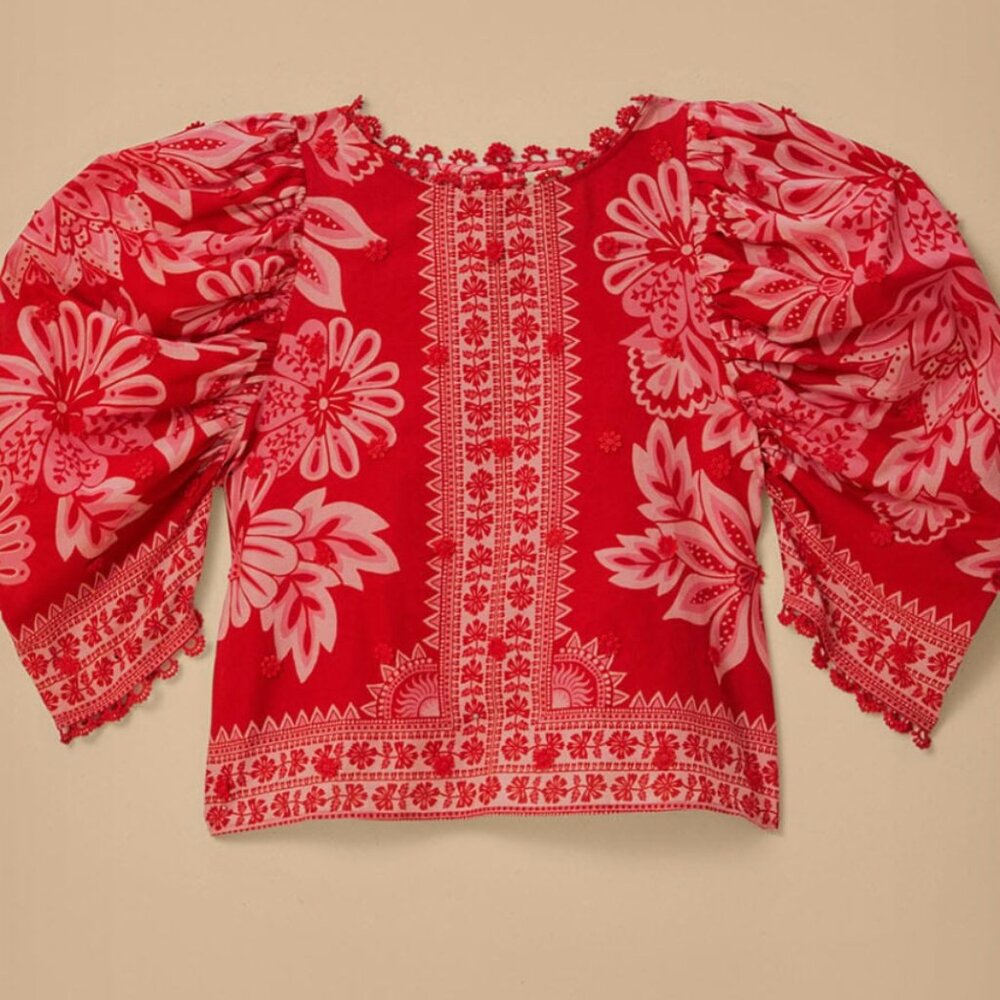 FARM RIO flora tapestry red blouse XS